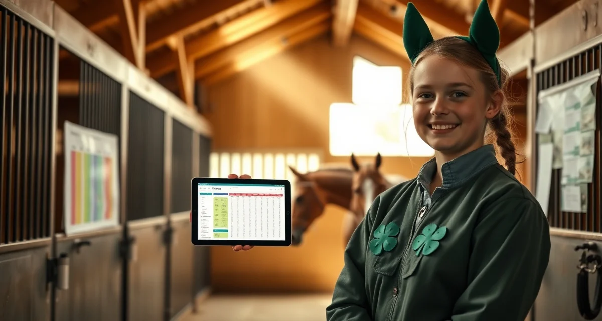4-H barn management software interface displaying horse care records and project scheduling for youth equine programs