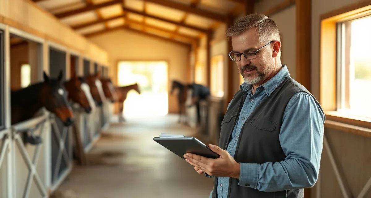 4-H horse barn manager using daily owner communication software to coordinate with youth members and parents about horse care