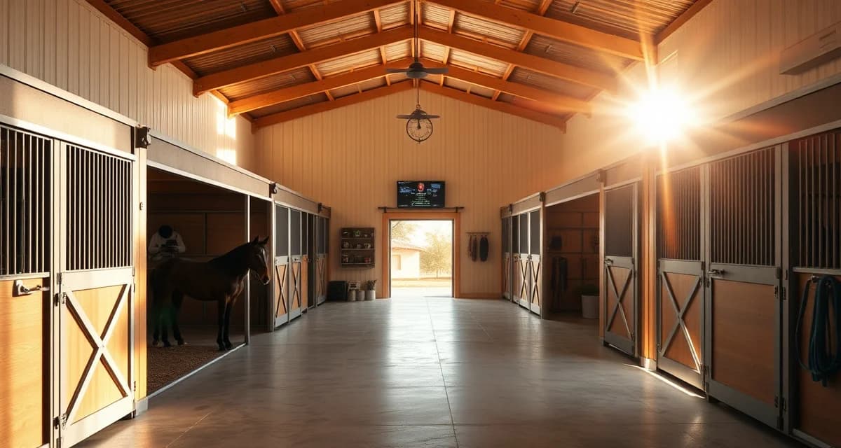 Modern horse barn facility in Arizona with organized stalls and digital management systems for equestrian operations