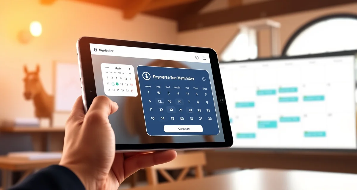 Digital payment reminder system dashboard for horse barn management software showing automated notification scheduling