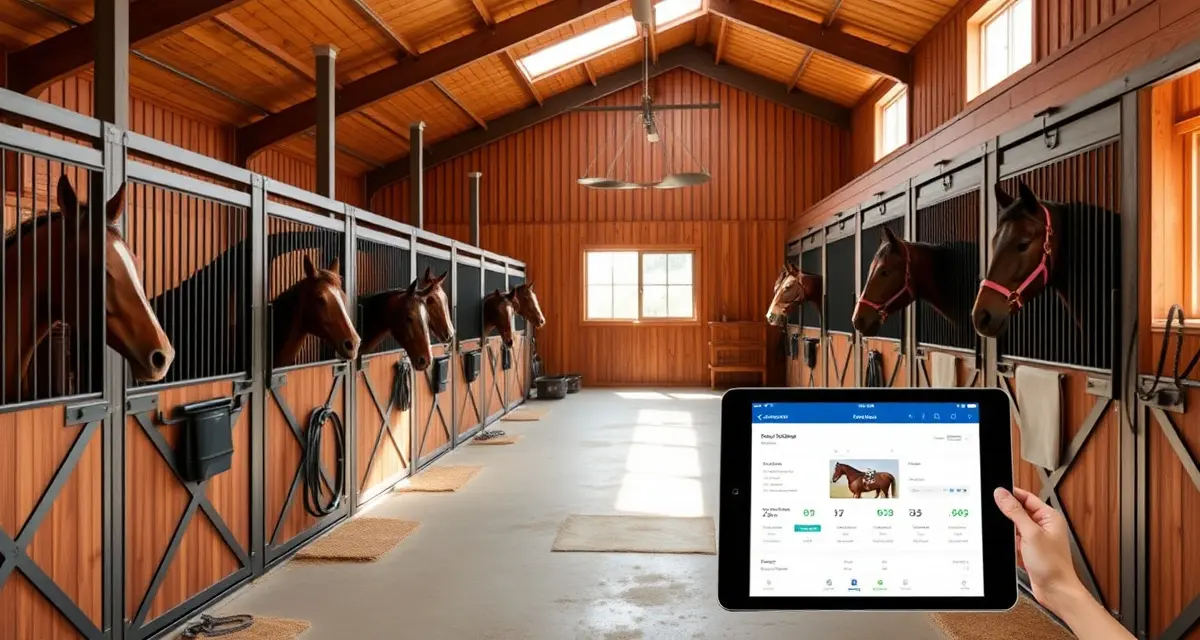 Modern horse barn management software interface for Baton Rouge Louisiana equestrian facilities with digital scheduling and animal care tracking