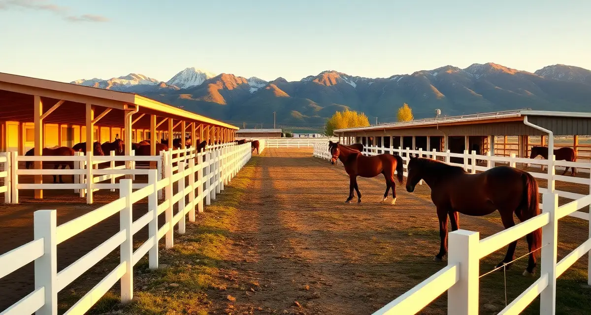 Modern horse barn and stable management facility in Billings, Montana with organized paddocks and equestrian infrastructure for efficient farm operations.