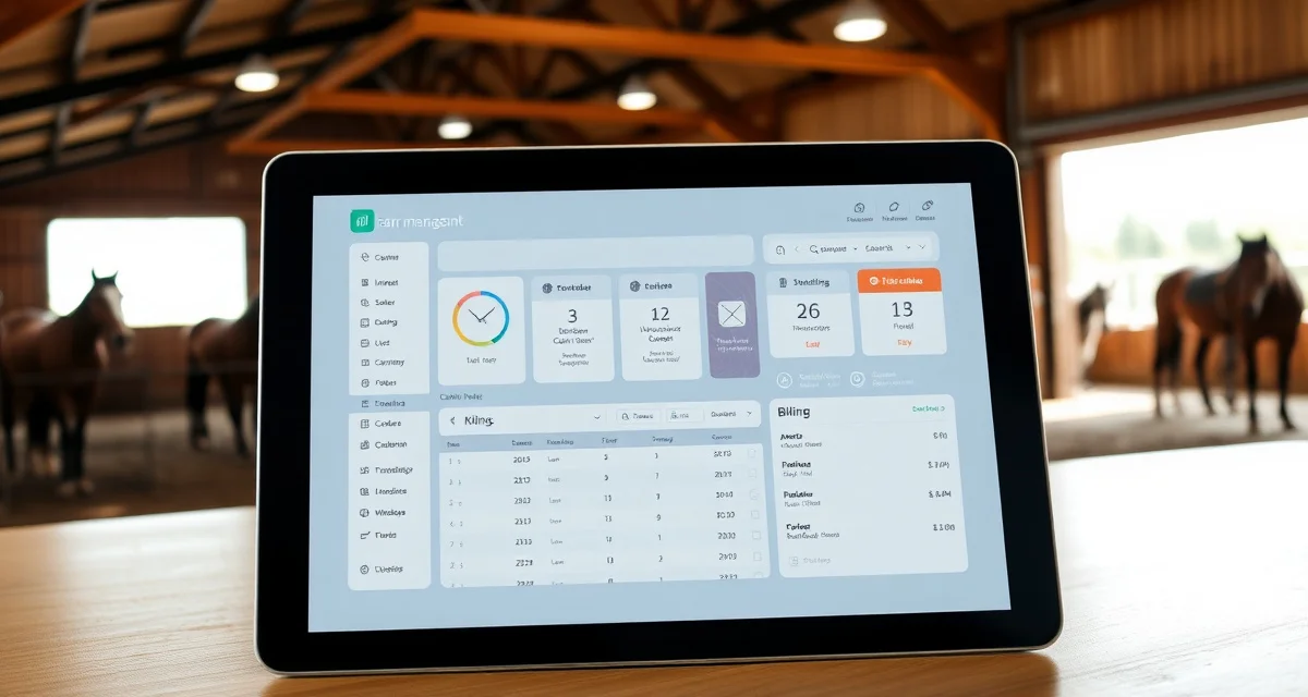 Barn management software interface for Fort Collins horse facilities showing scheduling and billing features on tablet