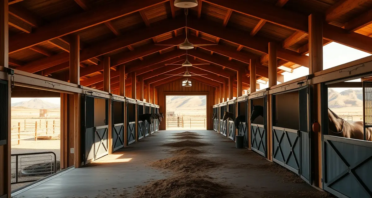 Modern horse barn with organized stalls and professional stable management setup in Grand Junction Colorado equestrian facility