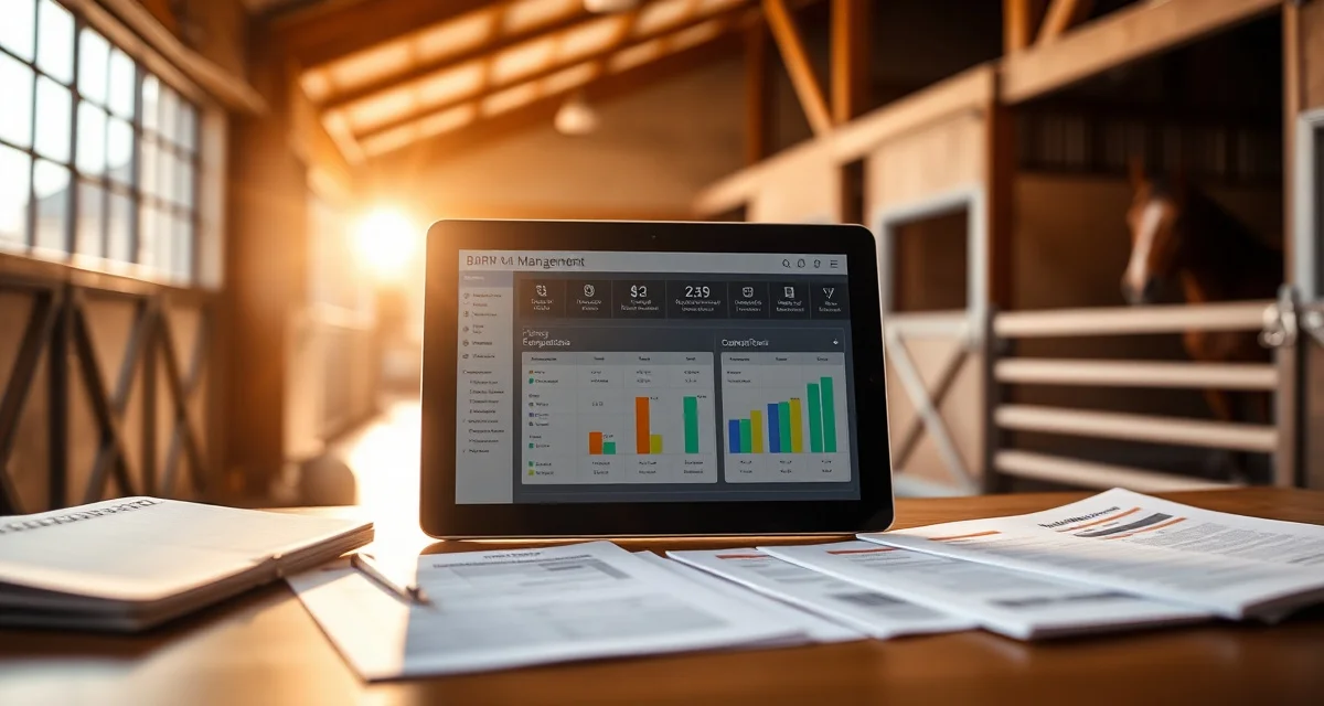 Barn management software pricing comparison dashboard showing multiple subscription tier options and cost breakdowns for equine stable management systems.