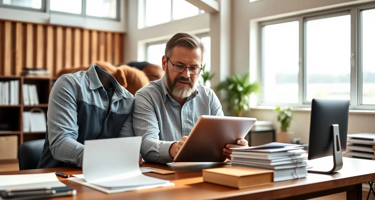 Barn owner and manager reviewing organized communication and task delegation system on digital platform for stable management