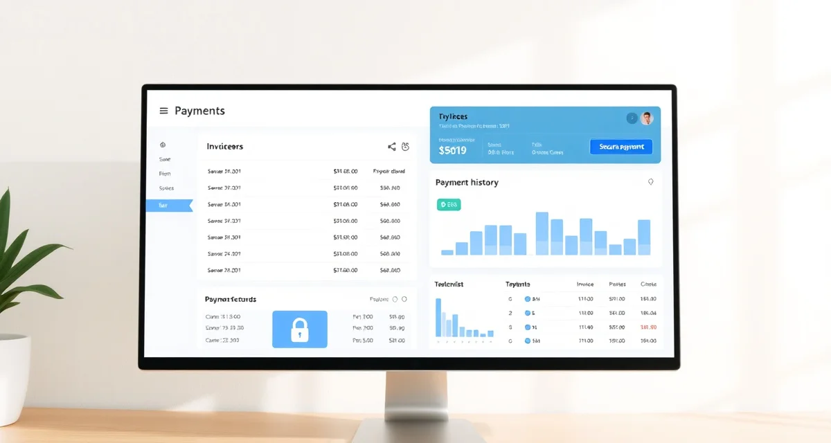 Owner payment portal interface showing invoices, payment history, and secure payment options for barn boarding clients.