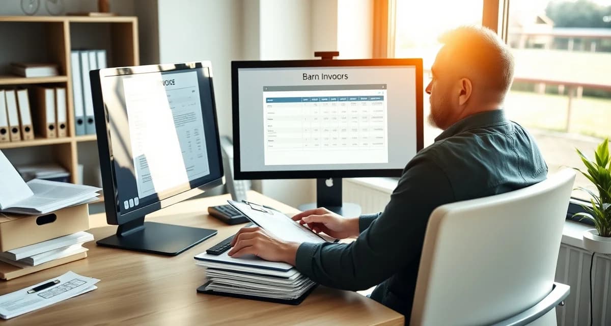 Barn manager reviewing billing reports and invoices, illustrating BarnManager billing limitations in equine facility software.