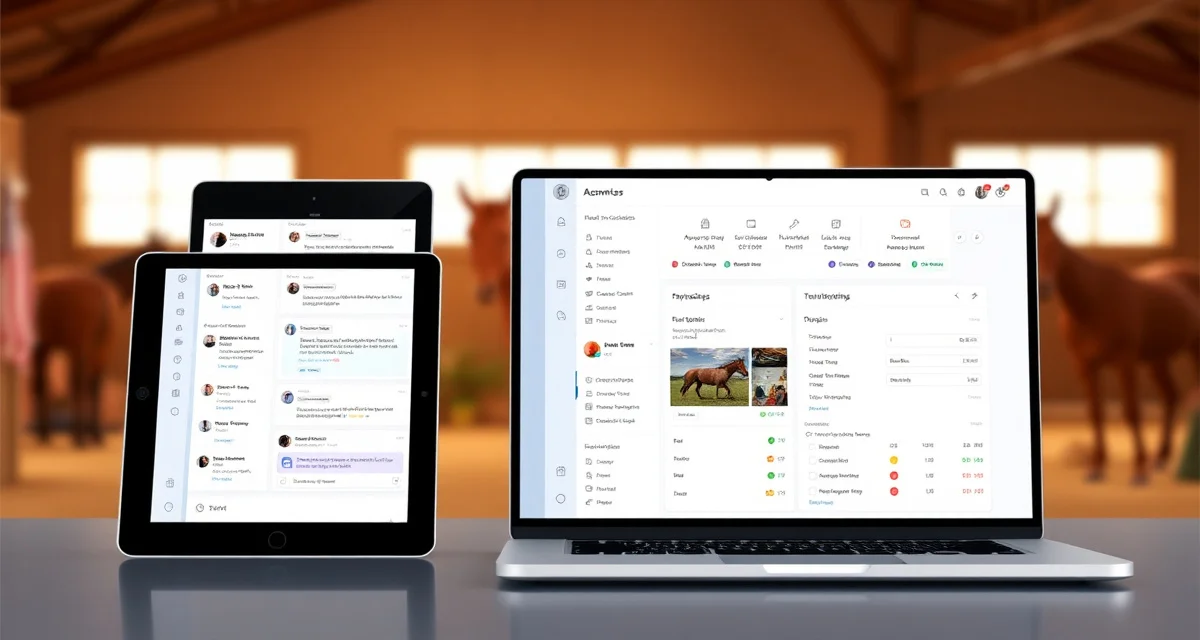 Digital boarder communication portal interface displaying messaging and barn management features for equestrian facilities