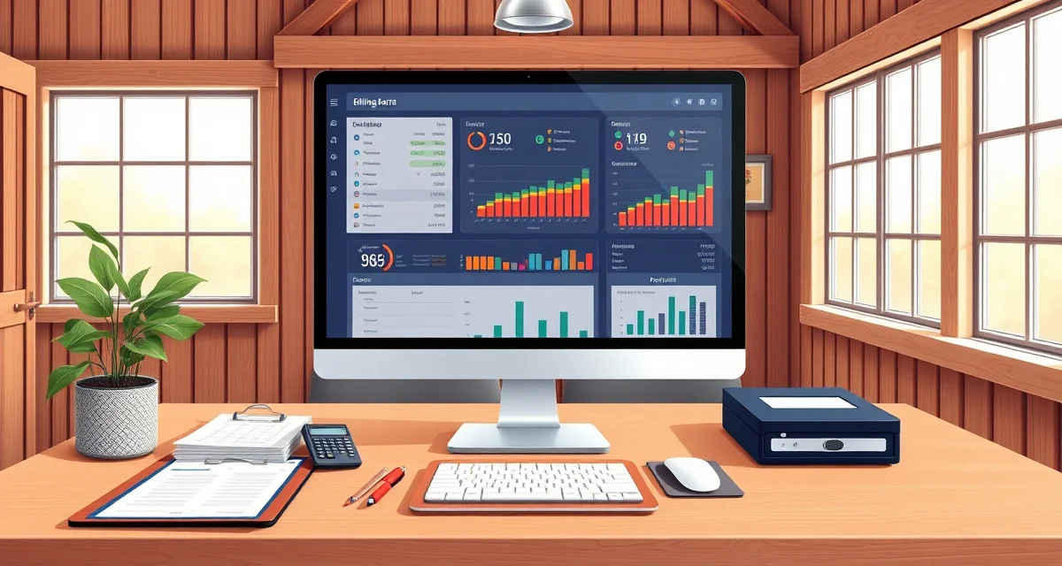 Boarding barn billing management dashboard showing organized financial records, payment tracking, and revenue reports for stable operations.