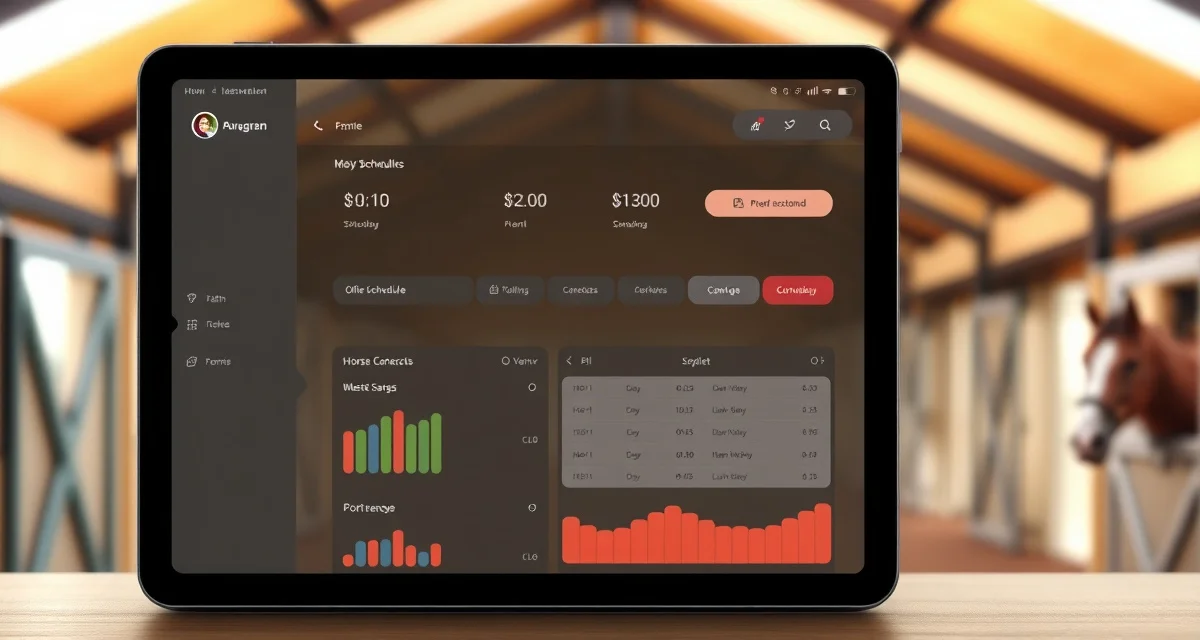 Digital barn management dashboard showing combined driving billing interface for equine facility managers