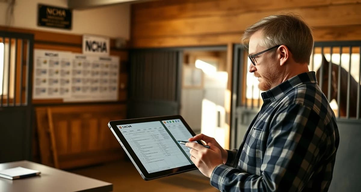 Cutting barn manager using specialized software to track NCHA competition updates and owner communications