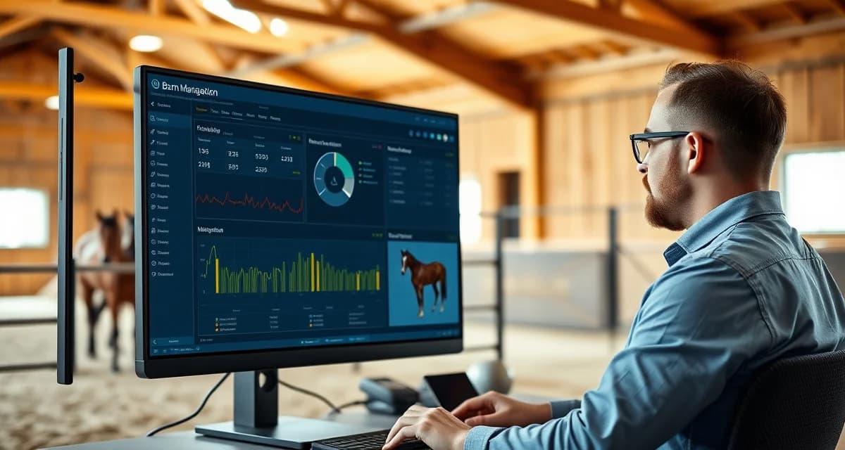 Equestrian facility manager using barn management software dashboard to streamline Delaware stable operations and scheduling