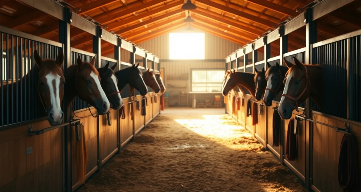 Modern horse barn facility in Delaware with organized stalls and professional horse boarding setup for barn owners.