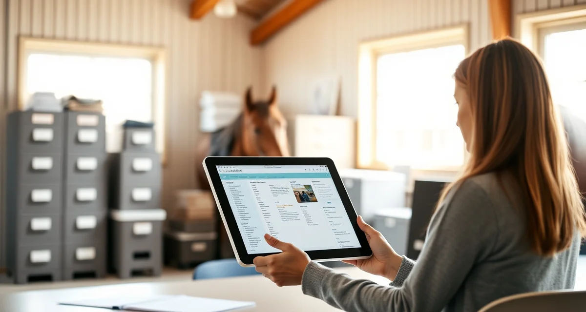 Digital boarding contract management system displayed on tablet with organized client agreements and contract tracking interface