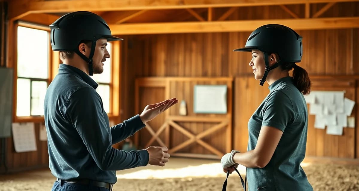Equestrian instructor managing lesson scheduling and student progression tracking in professional barn management system