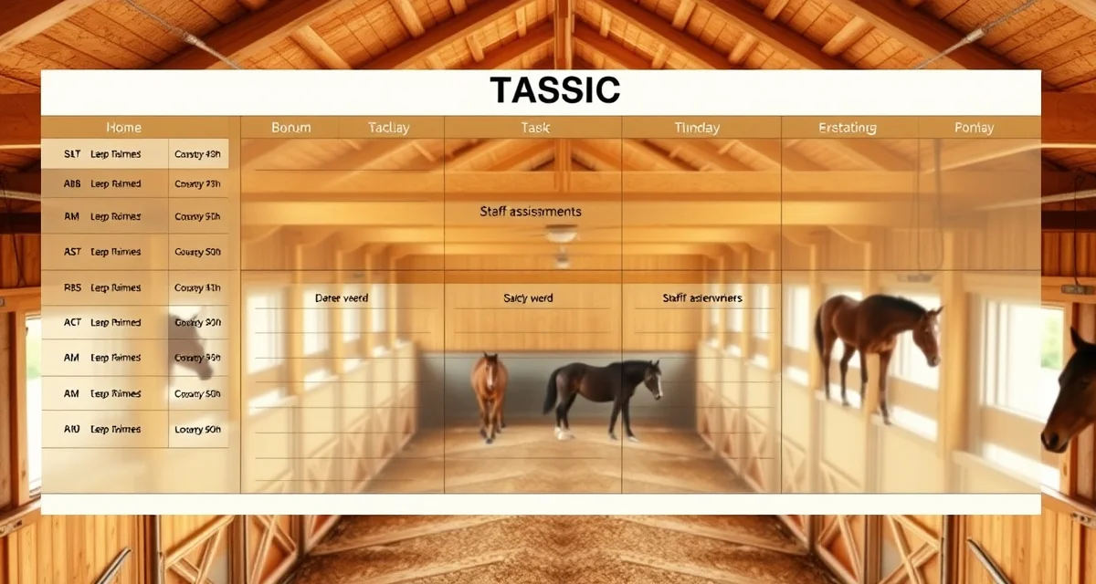 Horse barn task management software interface showing organized task assignments and staff schedules for equine facilities.