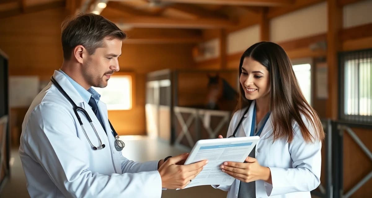 Stable manager documenting health incident report for horse barn using digital management system with escalation protocol checklist