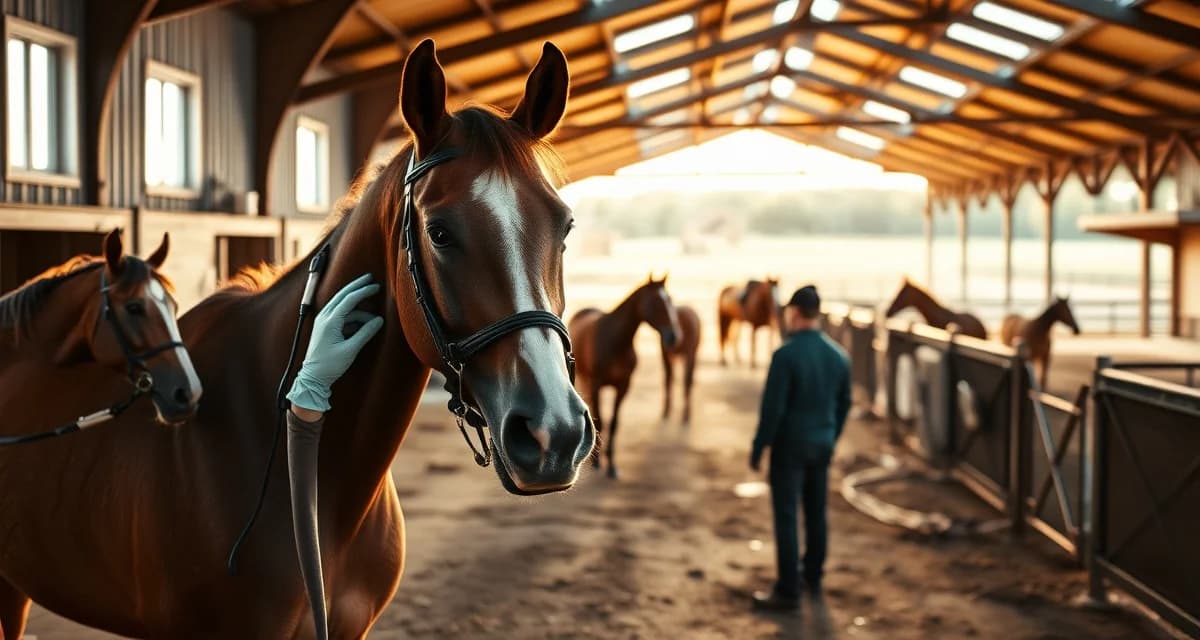 Professional eventing barn facility manager overseeing horse care and training with veterinary support and organized stable infrastructure systems.