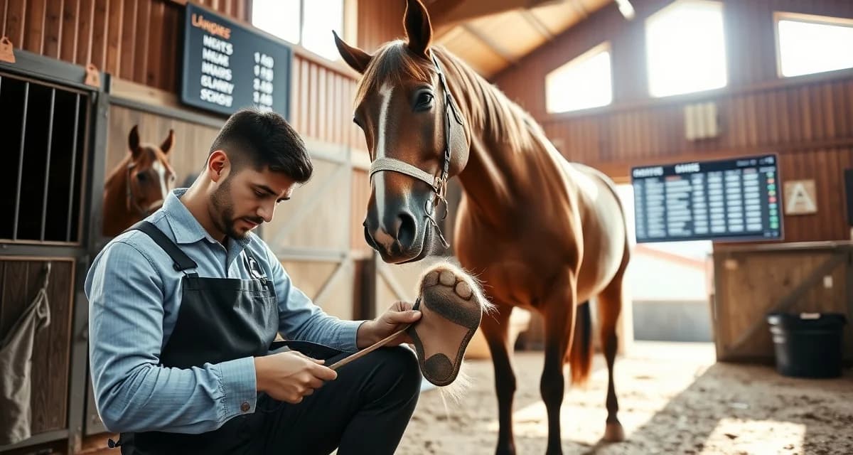Professional farrier scheduling system managing multiple horses in a modern barn with organized calendar and communication tools