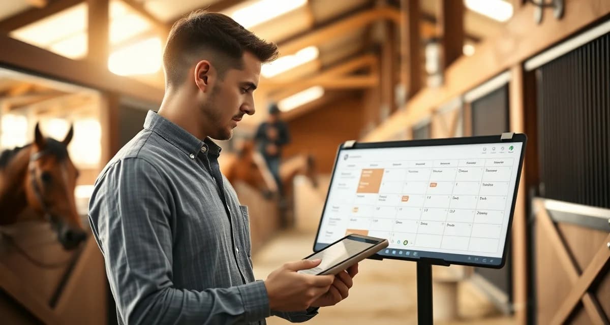 Farrier and vet scheduling coordination system for boarding barn management with organized appointment calendar