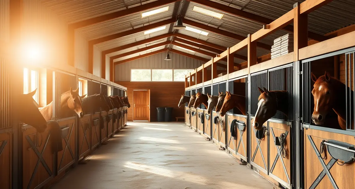 Modern horse barn facility in Florida with organized stalls and digital management systems for efficient stable operations