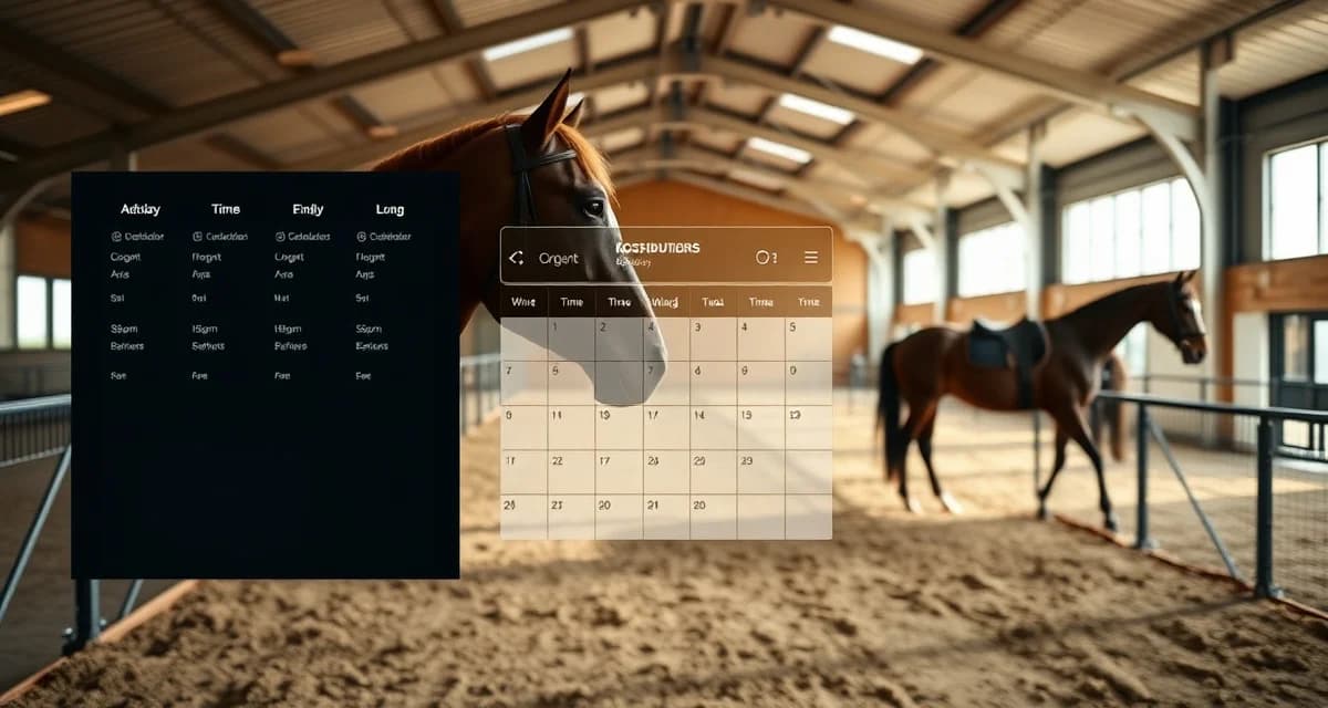Modern horse arena scheduling system with organized booking board and time management interface for stable operations