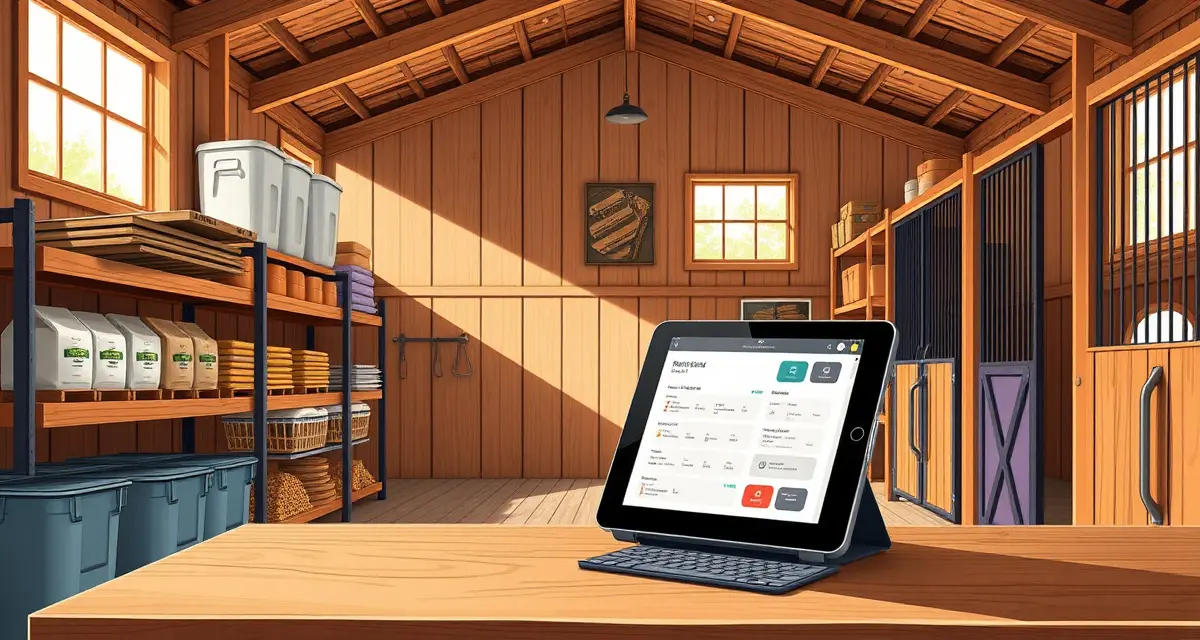 Digital billing system for horse barn feed and supply management showing organized storage and invoice tracking interface
