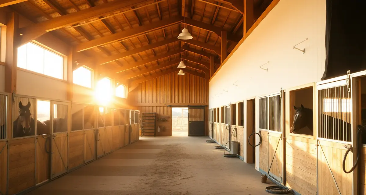 Modern horse barn facility in Twin Falls Idaho with organized stalls and professional management setup for equestrian operations