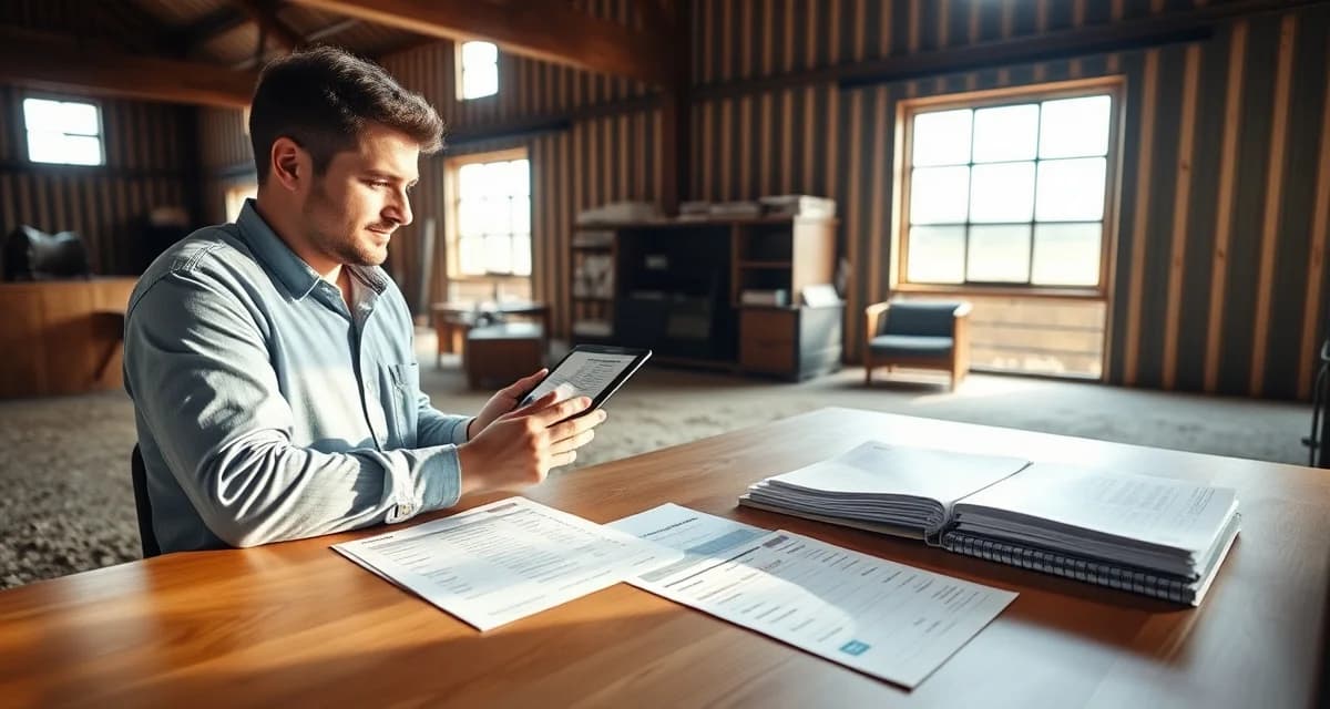 Barn manager reviewing detailed service charge tracking records and variable fees for individual horses on tablet device