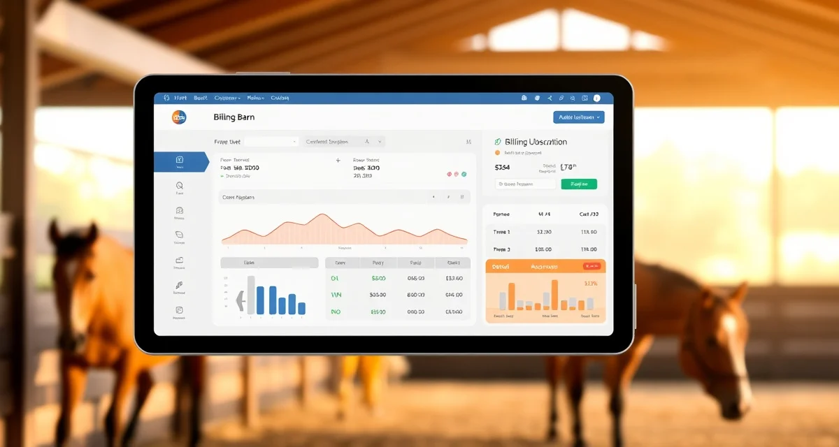 Horse barn subscription billing dashboard showing automated recurring payment management and recurring revenue tracking system.