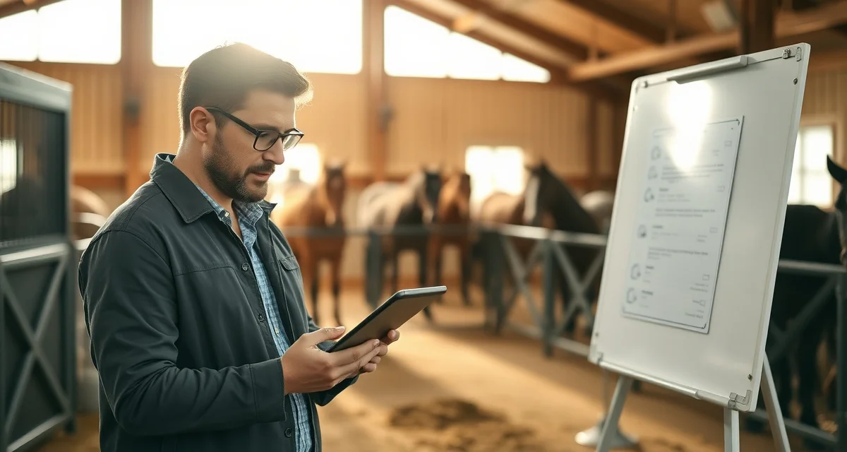 Horse barn manager using task templates for daily stable care and horse management in equestrian software