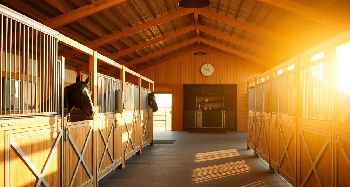 Modern horse boarding barn in Virginia with organized stalls and professional management setup for equine operations