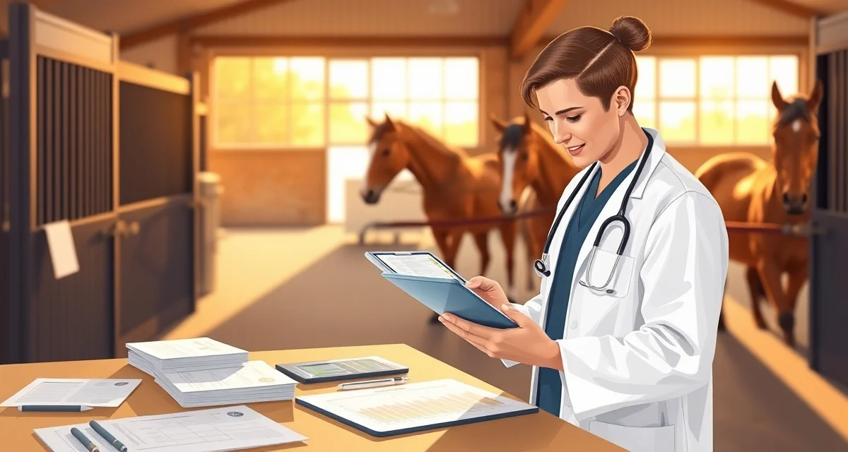 Digital health records management system for boarding barn horses, showing organized medical documentation and vaccination tracking