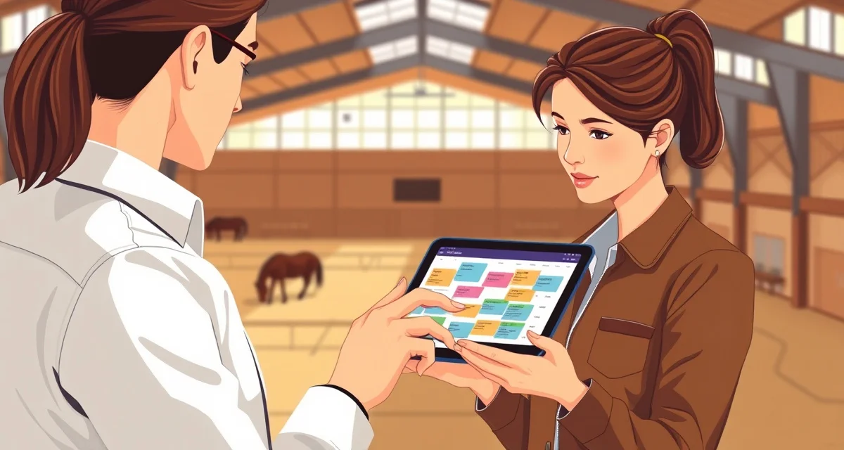 Digital lesson program scheduling interface for equestrian facilities managing instructor availability and arena resources