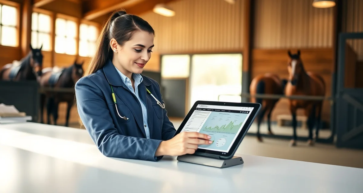 Equine facility manager using training package management software to track lesson packages and revenue for boarding barn operations.