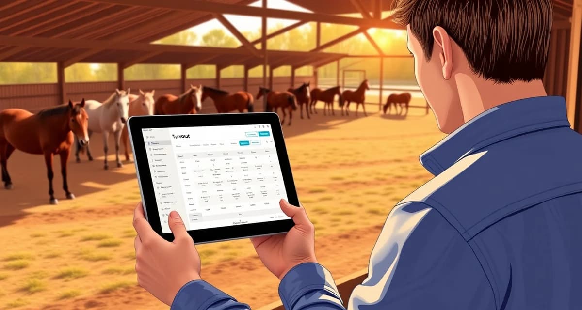 Horse turnout schedule generator interface showing organized paddock assignments for multiple horses with audit trail documentation features.