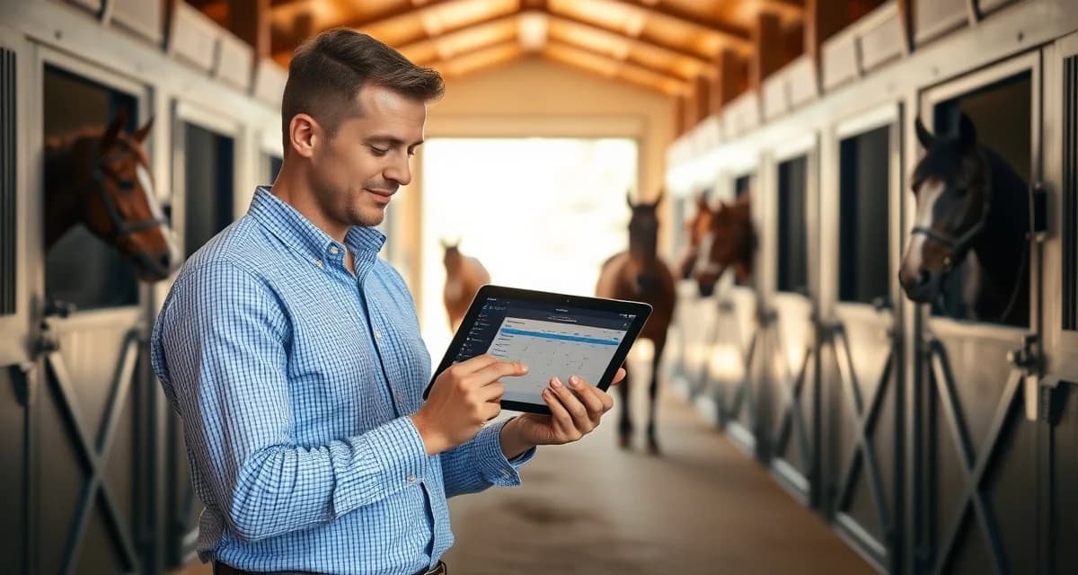 Barn manager using scheduling software to coordinate hunter jumper lesson and show prep times