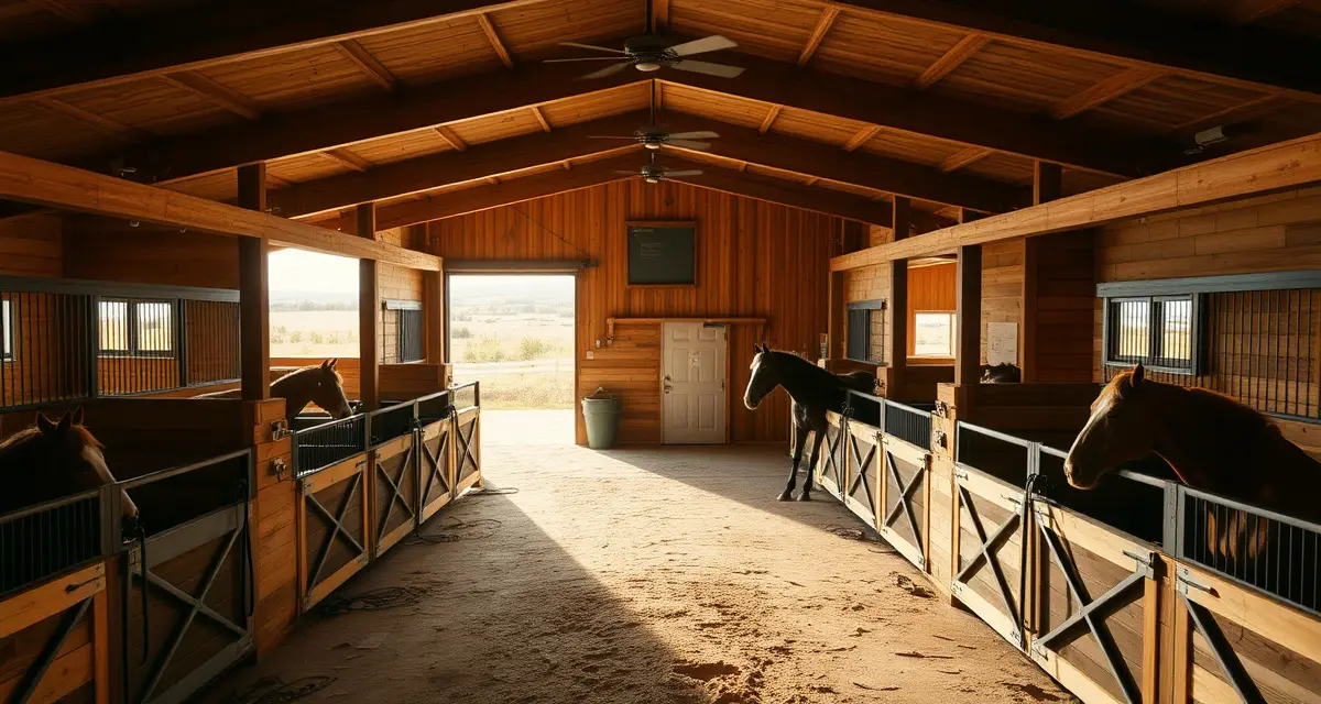Modern horse barn management system displaying organized stalls and facility operations for Idaho equine facilities