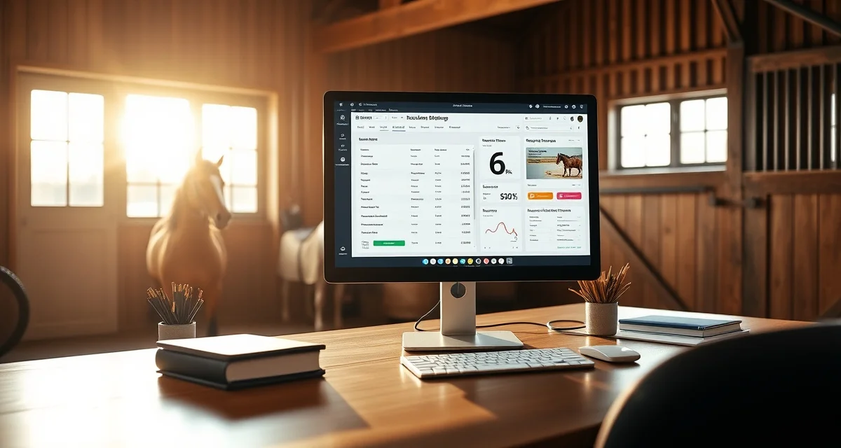 Horse barn lesson billing software dashboard displaying organized invoice management and payment tracking for equestrian operations.