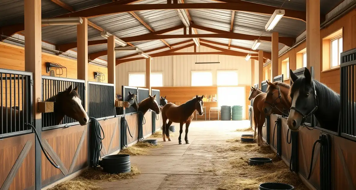 Organized miniature horse barn facility showing proper stall design, nutrition management, and space requirements for miniature horse operations.