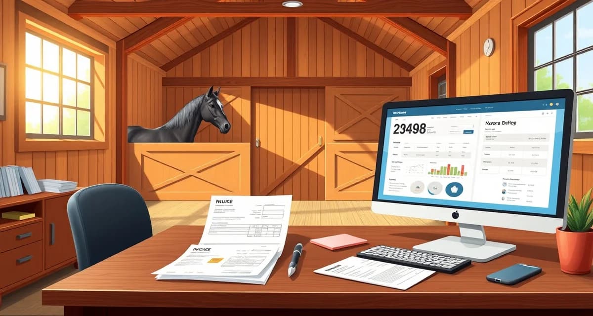 Horse barn multi-payer billing system showing organized invoices and payment routing for equestrian facility management