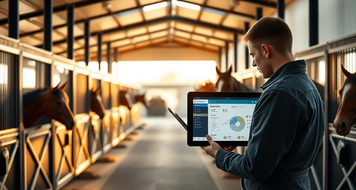 Modern barn management software interface for horse facilities in Poll County Florida, showing organized stall tracking and operational dashboards