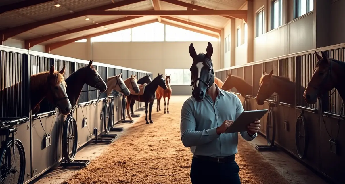 Polo barn facility manager using software to track pony conditioning and string management for match season preparation