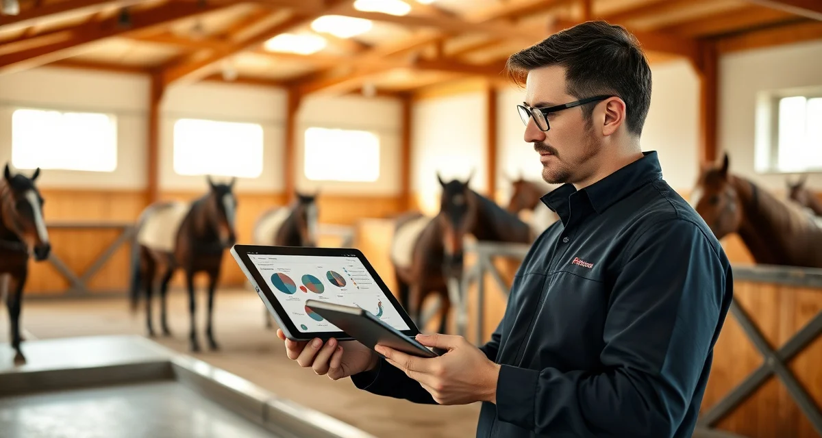 Polo facility manager communicating with horse owners about pony management and match schedules using digital tools