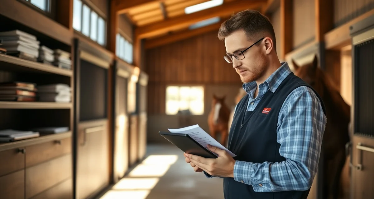 Barn manager tracking pony club training progress and owner updates using specialized equestrian management software
