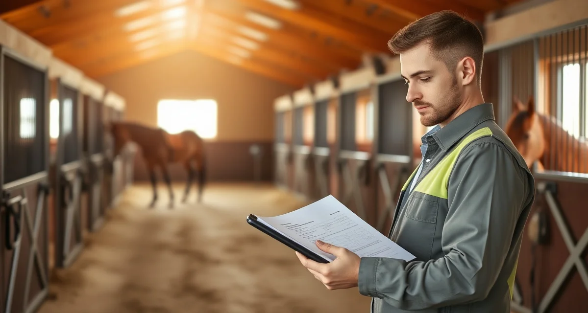 Barn manager using incident reporting software to document horse care updates for reining barn owners