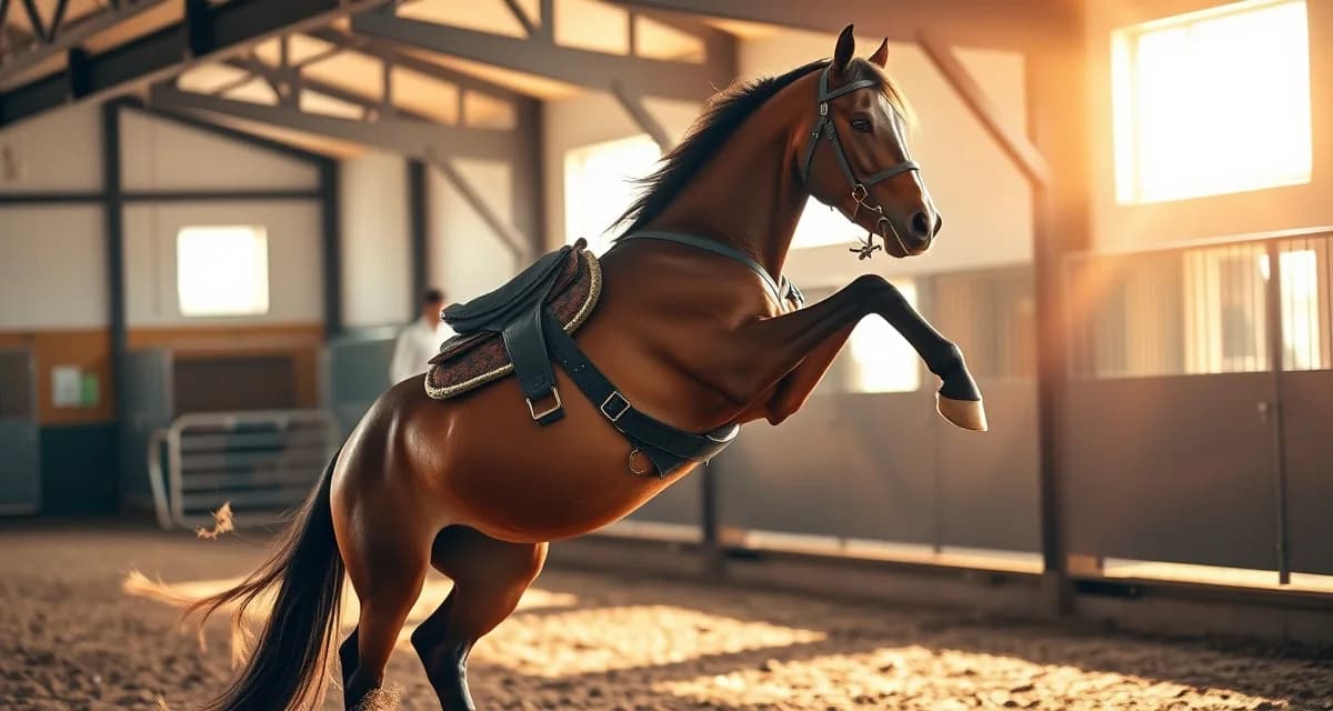 Healthy reining horse in well-maintained stable with modern barn health monitoring systems and equipment visible