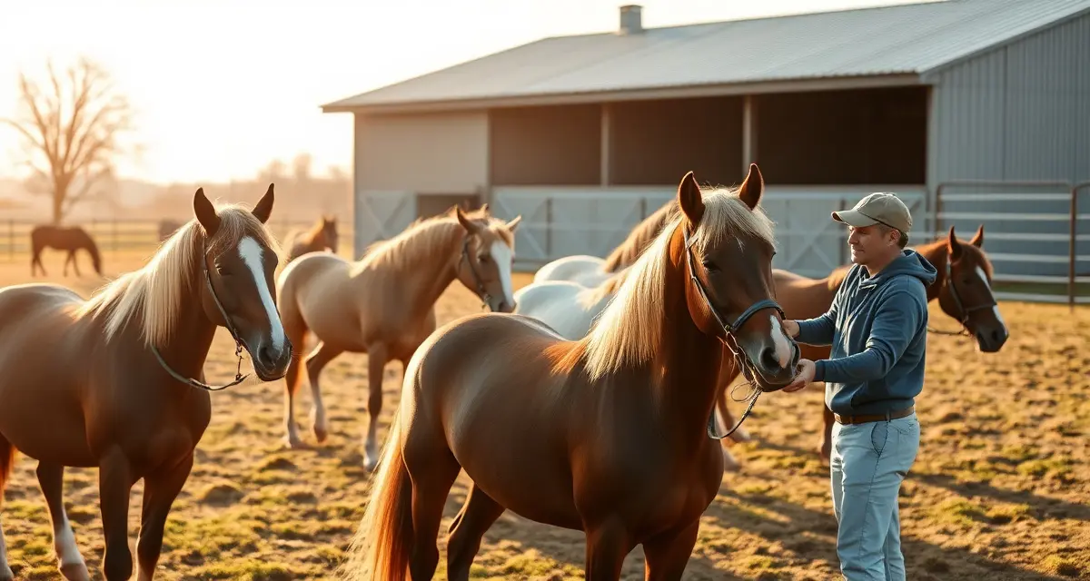 Retirement horse facility showing specialized barn management software helping caregivers monitor senior equine health and owner communications.