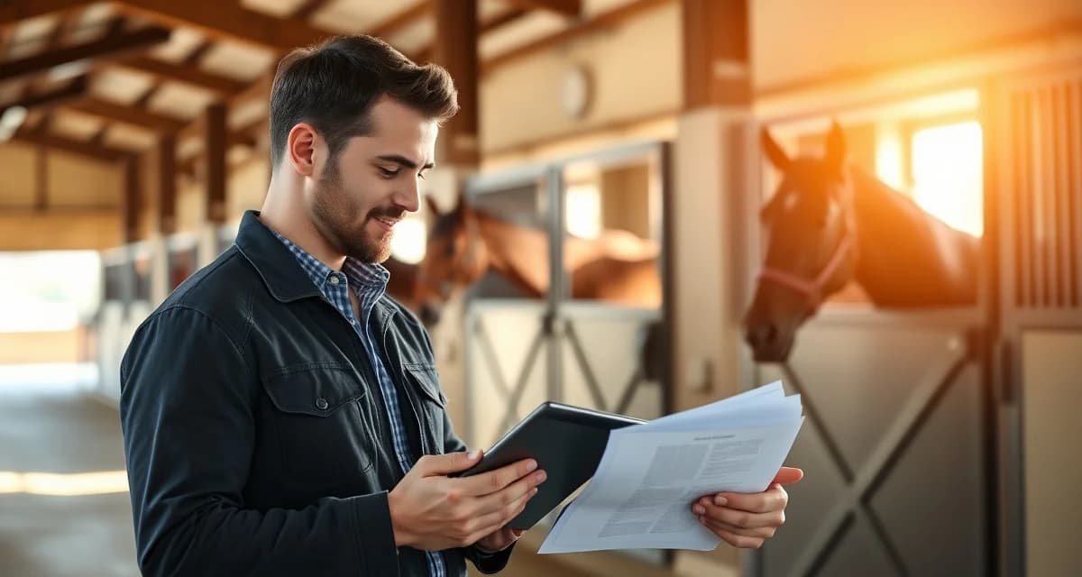 Barn manager organizing short-term boarding intake and stall assignments for guest horses using farm management software